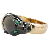 K18YG イエローゴールド エメラルド ダイヤ ブラックパンサー リング 指輪 メンズ 16号 【中古】